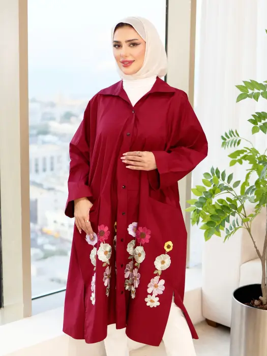 قميص نسائي طويل بتفاصيل ورد image 5