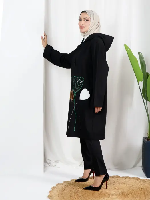 Cotton jacket with a hood - black - fs image 1