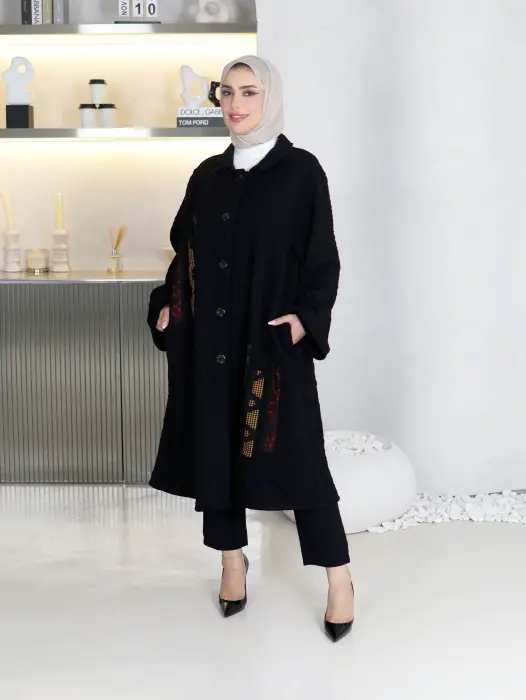 جاكيت طويل من القطن  - أسود - fs image 0