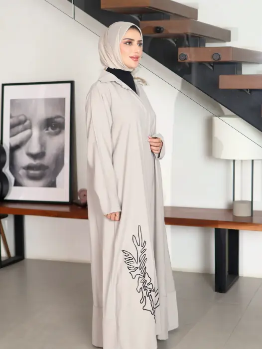 Embroidered denim dress-Light Grey-4 image 1