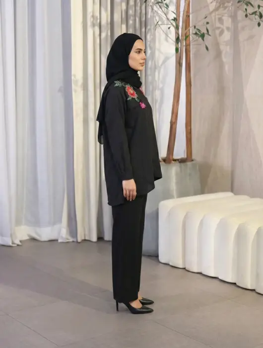 قميص من الكريب الشيفون - اسود - FS image 1
