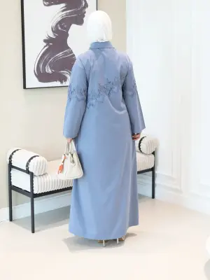 Embroidered cotton dress-cyan-1 image 2