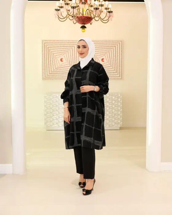 قميص بنقشة كاروهات مربعة-اسود-FS image 0