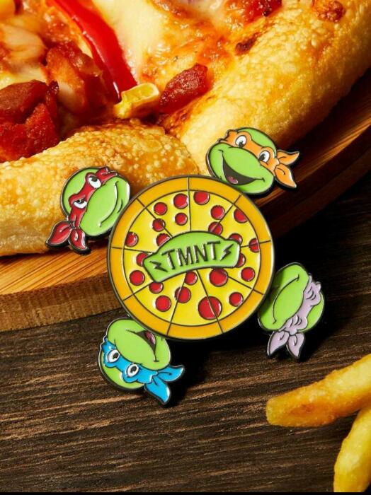 Ninja Turtles Teenage Mutant Pizza Pattern Metal Enamel Rotatable Brooch image 0