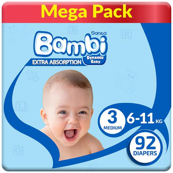 Bambi Size 3 Medium Diapers, 92 Diapers image 0