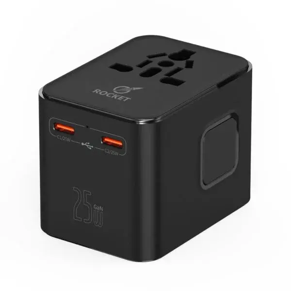 محول كهربائي عالمي للسفر 4 في 1 يحتوي على منفذين شحن Type-C بقدرة 25 واط ومنفذ USB بقدرة 18 image 3