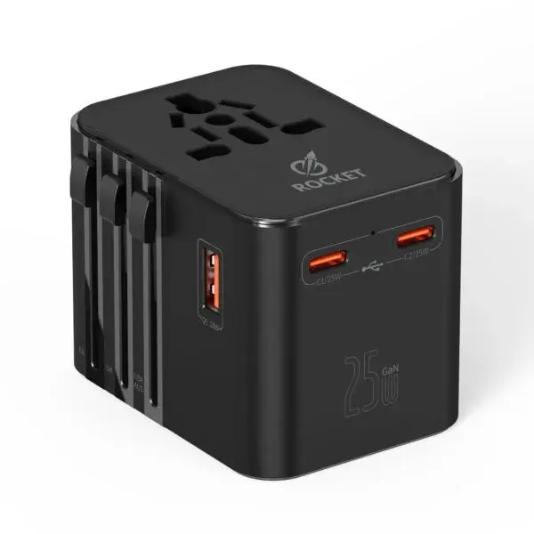 محول كهربائي عالمي للسفر 4 في 1 يحتوي على منفذين شحن Type-C بقدرة 25 واط ومنفذ USB بقدرة 18 image 2