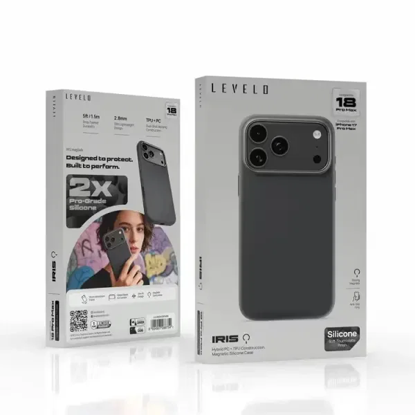 كفر اسود 18/17 برو ماكس مدمج ماك سيف LEVELO IRIS Silicone image 8
