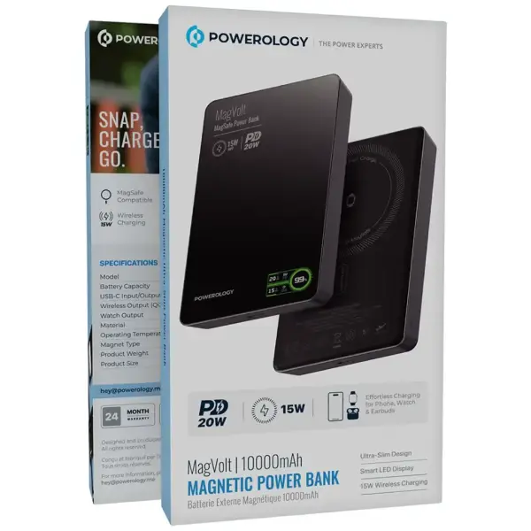 Powerology MagVolt 10000mAh Magnetic Power Bank – Black image 2