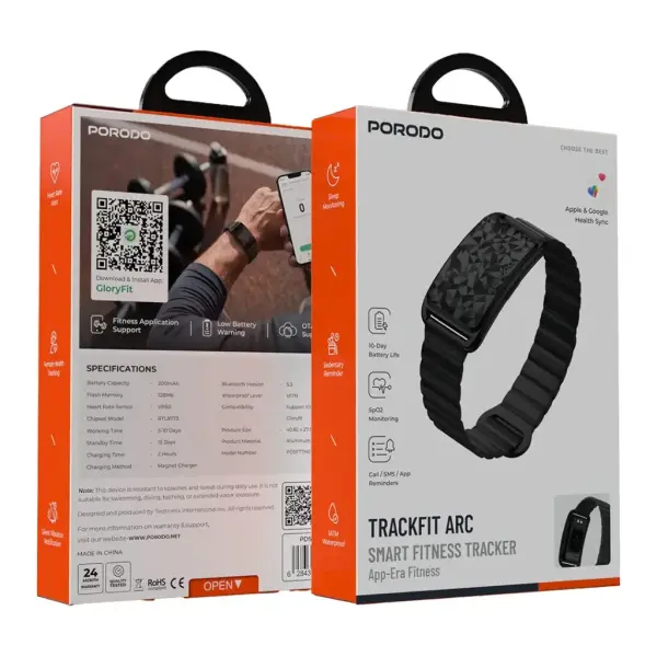 سوار اللياقة الذكي Porodo TrackFit Arc بحزام مغناطيسي - أسود image 2