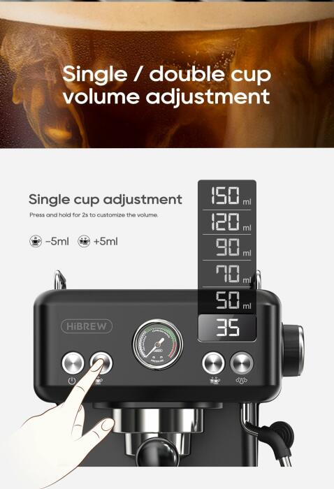 HiBREW Semi Automatic Espresso  H10A - Black image 6