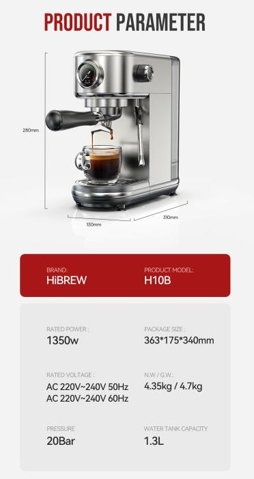 HiBREW 20Bar Semi Automatic Espresso Coffee Machine - H10B image 12
