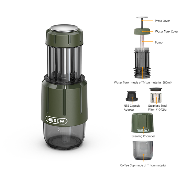 HiBREW 2 in 1 Portable Espresso Maker For Capsule & Ground Hand Press Brewer H4D image 5