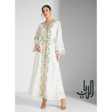 دراعة نسائية مميزة منقوشة بلمسات هادية-ابيض-XL image 0