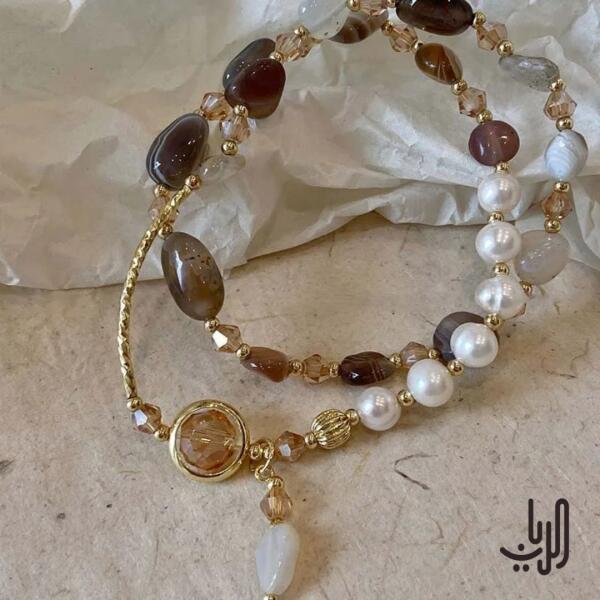 سوارة نسائية مزدوجة كريستال اللؤلؤ مطرز  image 1