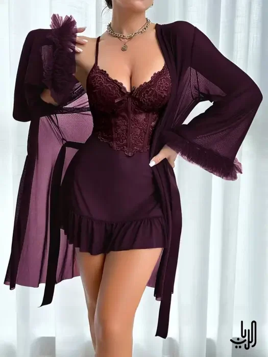 طقم ملابس نوم نسائية من قطعتين بتصميم أنيق وجذاب ومريح image 0