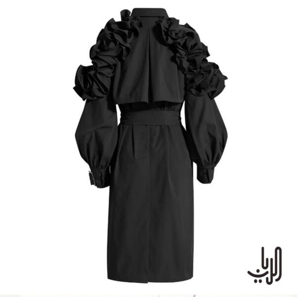 معطف طويل باللون الأسود والكاكي  image 3