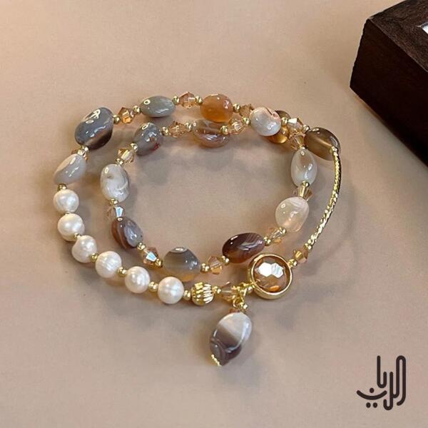 سوارة نسائية مزدوجة كريستال اللؤلؤ مطرز  image 0