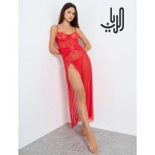 لانجري شبكي مزين بفصوص على الأكتاف مع شق جانبي image 0