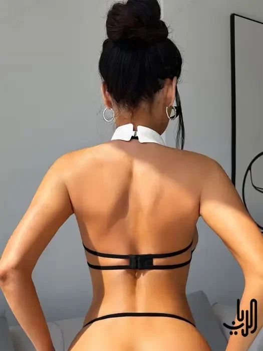 بودي سوت نسائي أسود وأبيض مستوحى من زي السكرتيرة image 2