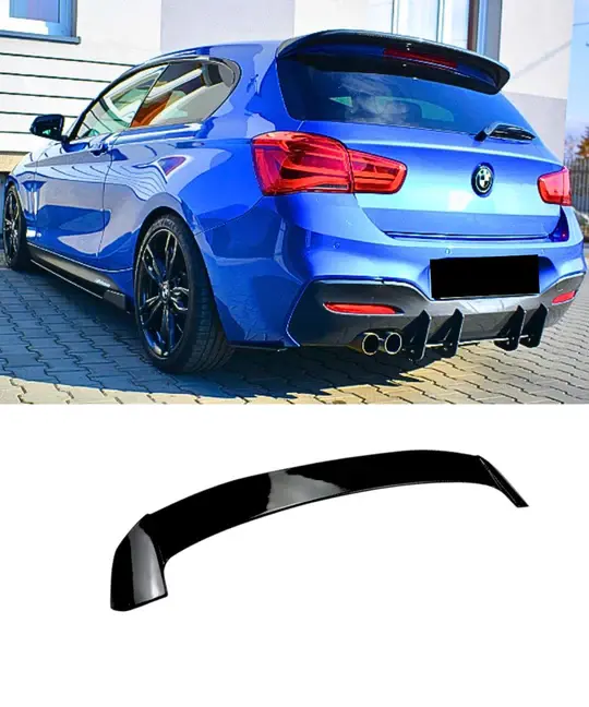 سبويلر جناح السقف الخلفي لسيارة BMW الفئة الأولى F20 هاتشباك (أسود لامع) image 0