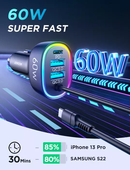 JR-CL19 4-in-1 60W Wired Car Charger(Type-C) image 1