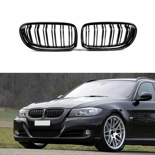 شبكة أمامية مزدوجة الشرائح لسيارة BMW E90 E91 325i 328i 335i LCI موديلات 12-09، باللون الأسود image 0