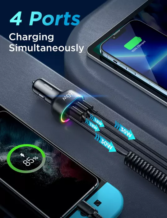 JR-CL19 4-in-1 60W Wired Car Charger(Type-C) image 2