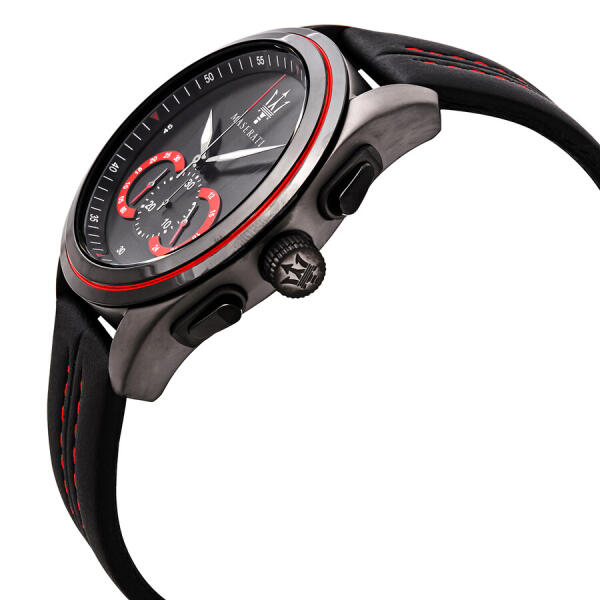 MASERATI LEATHER BLACK - BLACK DIAL - RED ACCENT image 1