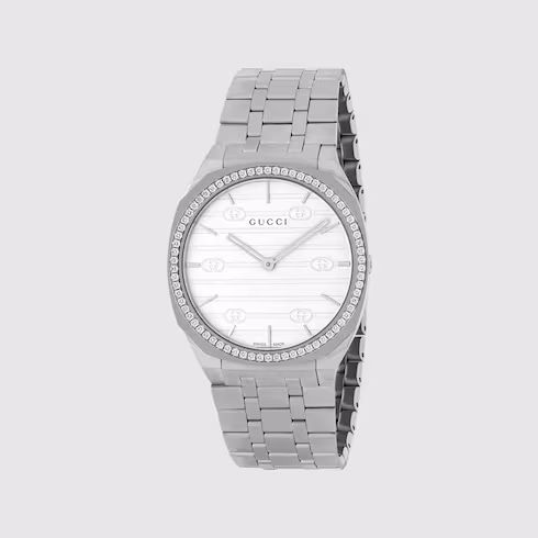 GUCCI 25 H WATCH GREY dial  DIAMOND FRAME , 38 M image 0