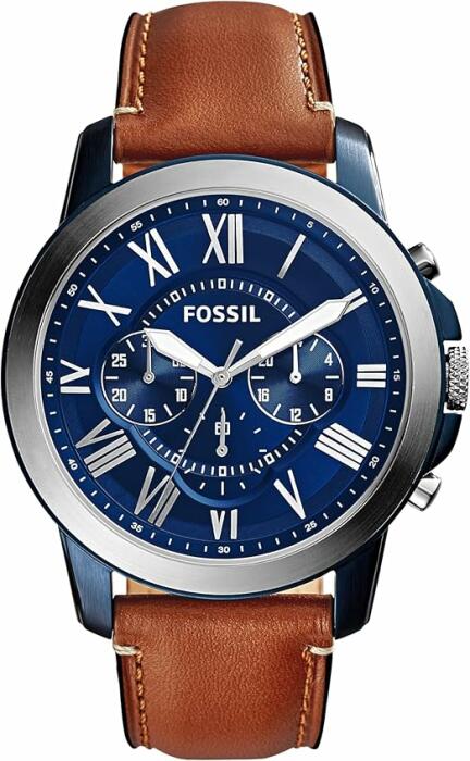 FOSSIL LEATHER BROWN FRAME NAVY - NAVY DIAL image 0