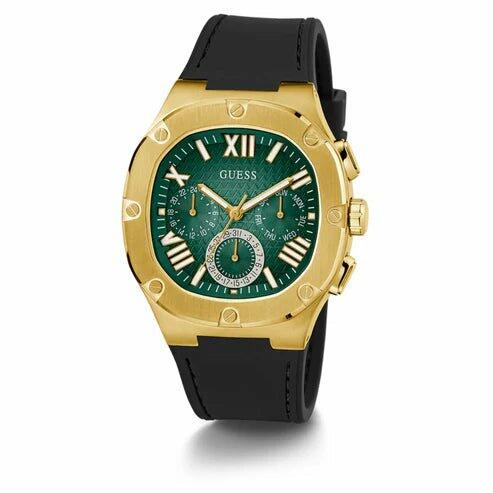 GUESS RUBBER BLACK- GREEN DIAL - FRAME GOLD - CHRONOGRAPH image 1