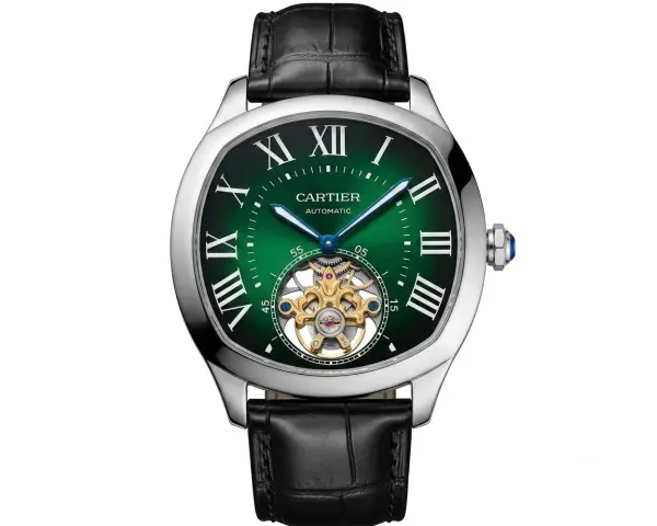CARTIER DRIVE - LEATHER BLACK - GREEN DIAL - MQ  image 0