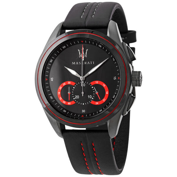 MASERATI LEATHER BLACK - BLACK DIAL - RED ACCENT image 0