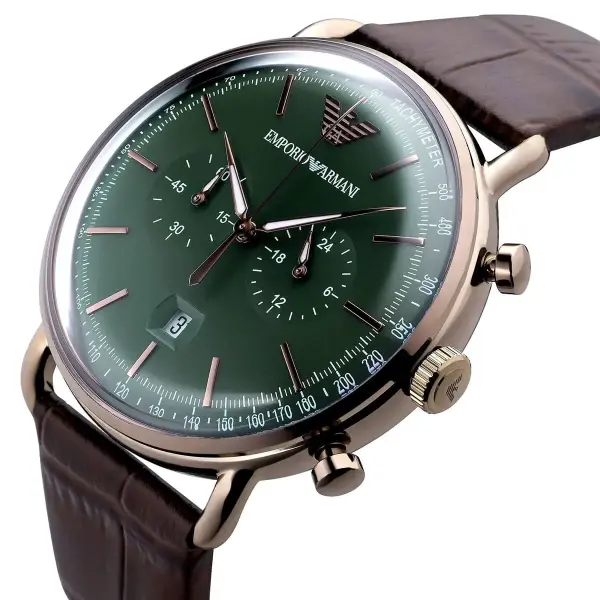 ARMANI BROWN LEATHER - GREEN DIAL- CRONOGRAPH AR11334 image 1