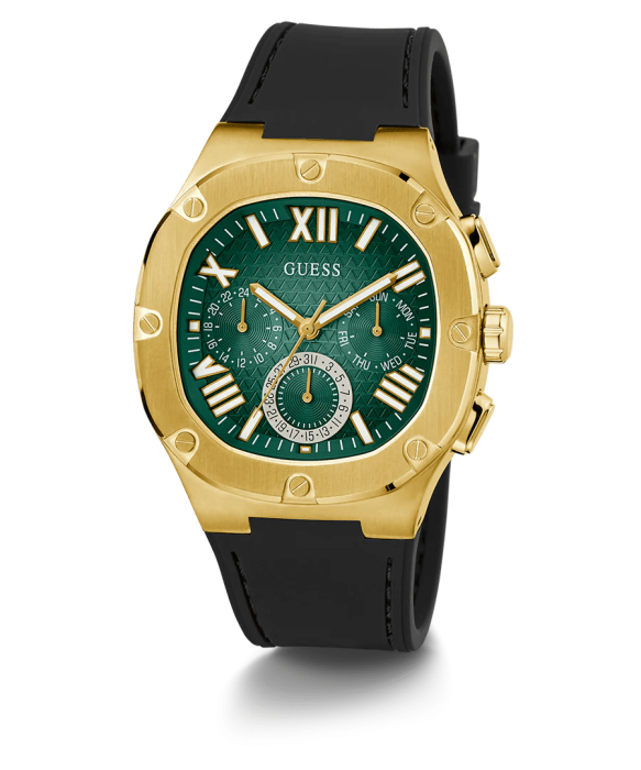 GUESS RUBBER BLACK- GREEN DIAL - FRAME GOLD - CHRONOGRAPH image 0