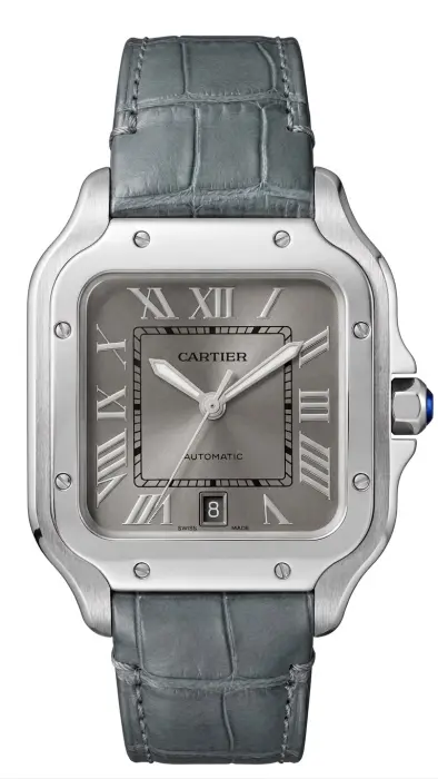 CARTIER SANTOS - LEATHER GRAY - DIAL GRAY - SILVER FRAME - MQ image 0