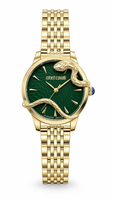 ROBERTO CAVALI FOR HER FULL GOLD WITH GREEN DIAL  image 0