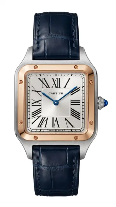 CARTIER SANTOS - LEATHER NAVY - FRAME ROSEGOLD X SILVER  - WHITE DIAL - MQ image 0