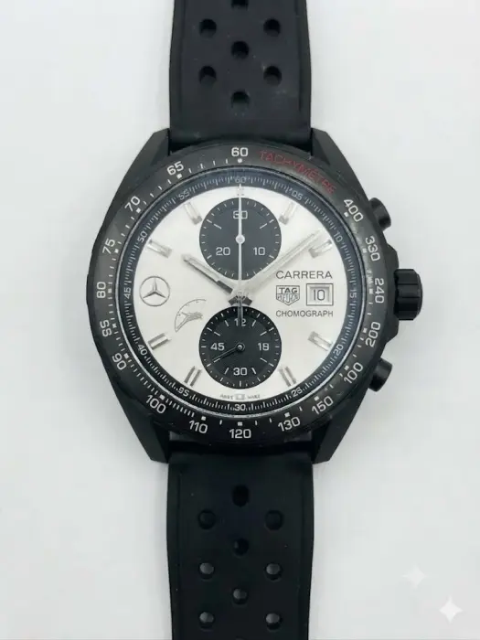 TAG Heuer Formula 1 watch features a white  chronograph dial and a matching black rubber strap. image 0