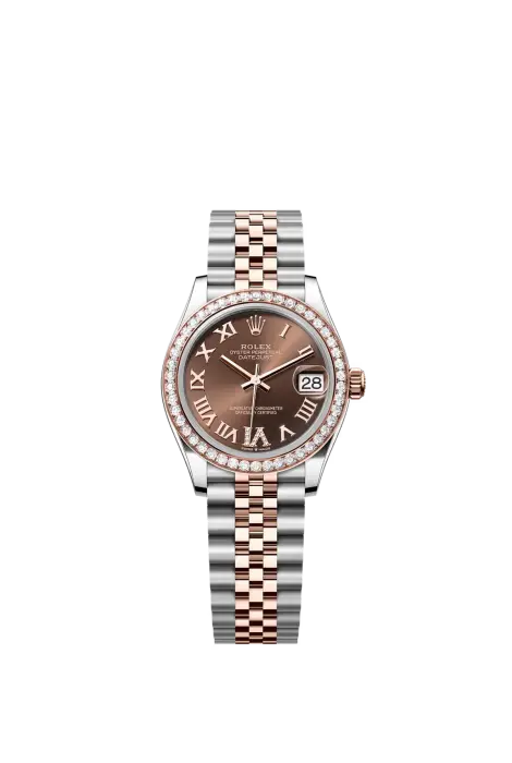 DATE JUST TWO TONE ROSE GOLD DIAMOND FRAME WITH CHOCLATE DIAL ROMAN NUMBER  -SC image 0