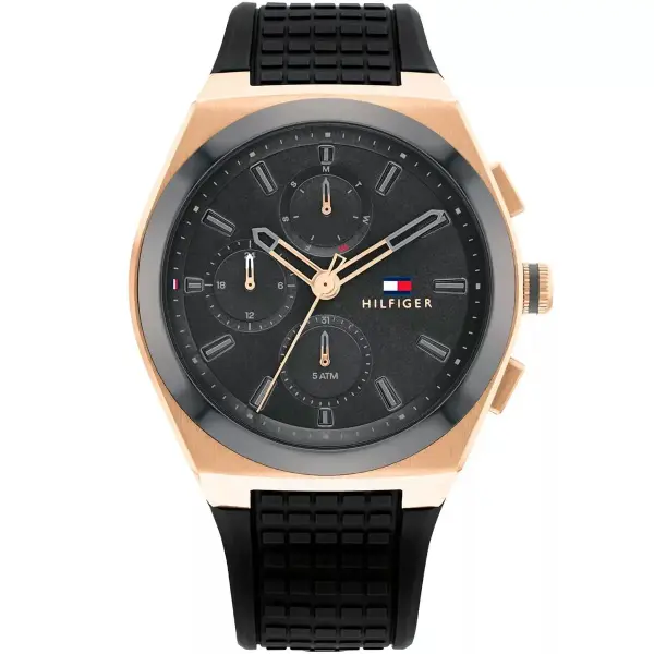TOMMY RUBBER BLACK - BLACK DIAL - ROSE GOLD FRAME - CRONOGRAPH image 0