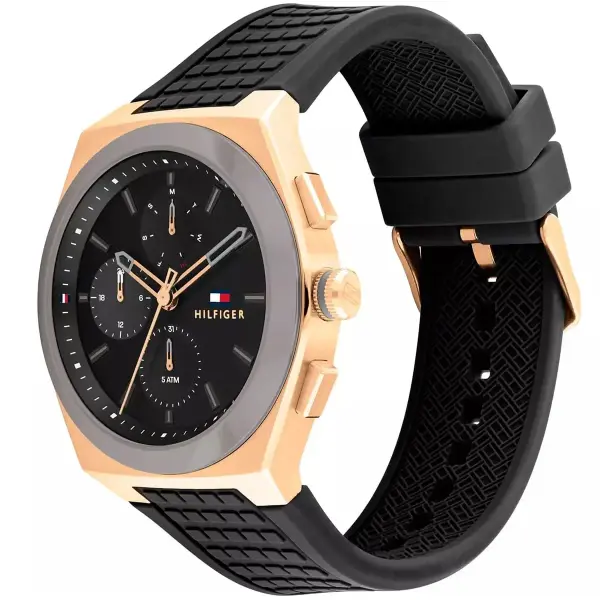 TOMMY RUBBER BLACK - BLACK DIAL - ROSE GOLD FRAME - CRONOGRAPH image 1