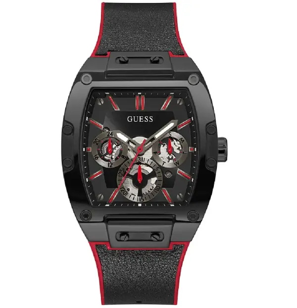 GUESS RUBBER DARK RED- BLACK DIAL - FRAME BLACK - RED CHRONOGRAPH image 0