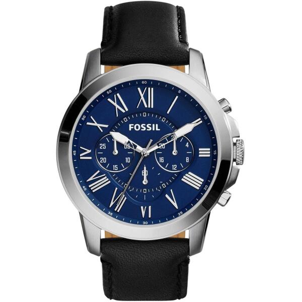 FOSSIL LEATHER BLACK FRAME SILVER - BLACK DIAL image 0