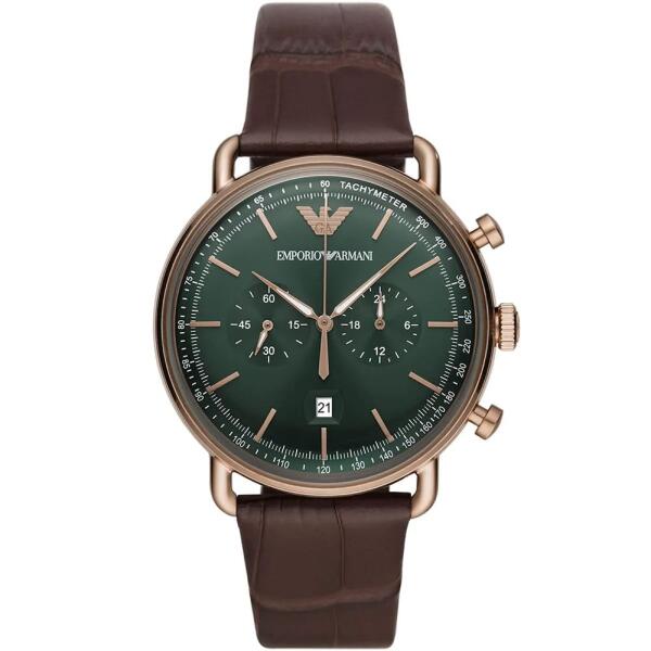 ARMANI BROWN LEATHER - GREEN DIAL- CRONOGRAPH AR11334 image 0