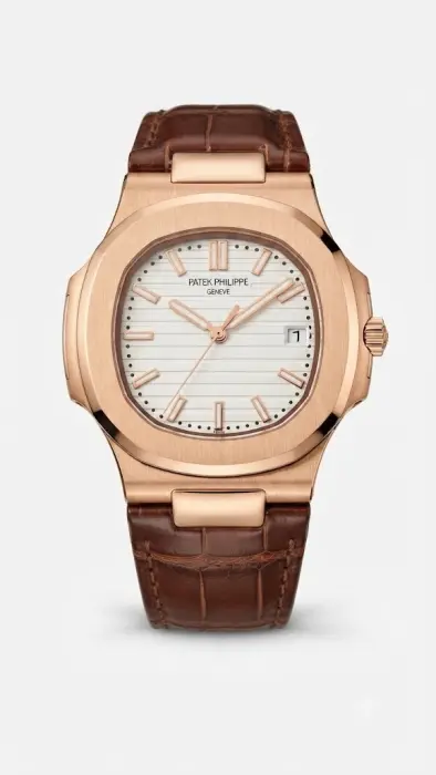 PATEK PHILIPPE NAUTILUS - LEATHER BROWN -DIAL WHITE - ROSE GOLD FRAME - MQ image 0
