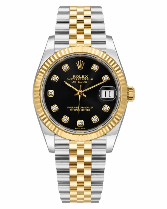 ROLEX TWO TONE SILVER X GOLD - BLACK DIAL - DIAMOND MARKS - J (Z) - R image 0