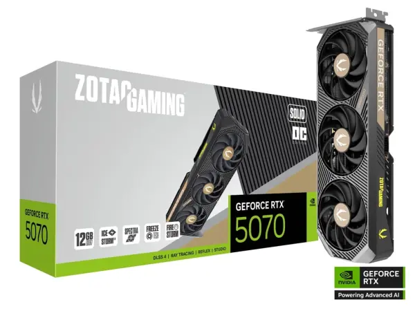 ZOTAC GAMING Nvidia GeForce RTX 5070 SOLID OC 12GB Graphics Card - Black image 0
