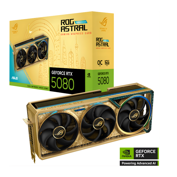 ASUS ROG ASTRAL NVIDIA GeForce RTX 5080 OC 16GB GDDR7 Dhahab Edition Graphics Card - Gold image 0